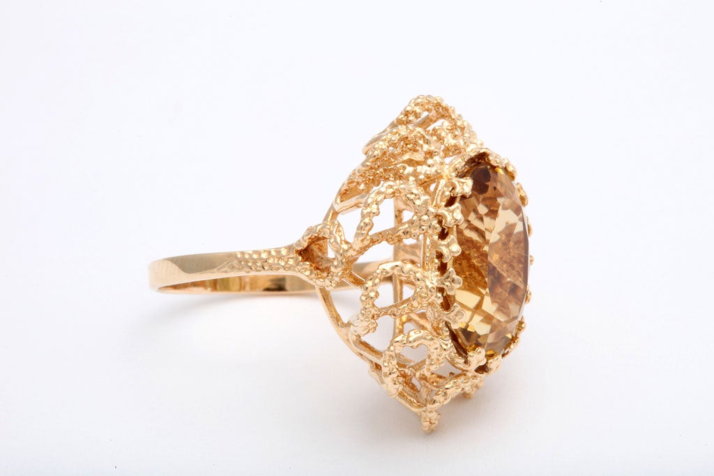 Women's Modernist Citrine Flower Gold Swirls Cocktail Ring