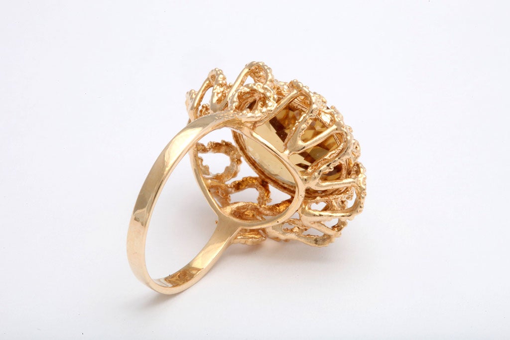 Modernist Citrine Flower Gold Swirls Cocktail Ring 1