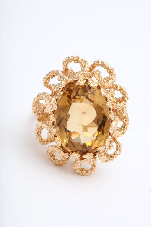 Modernist Citrine Flower Gold Swirls Cocktail Ring 2