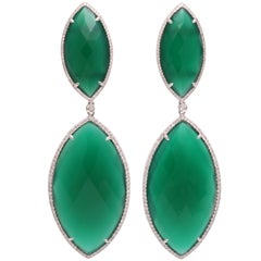 Bold Green Agate Diamond Earrings