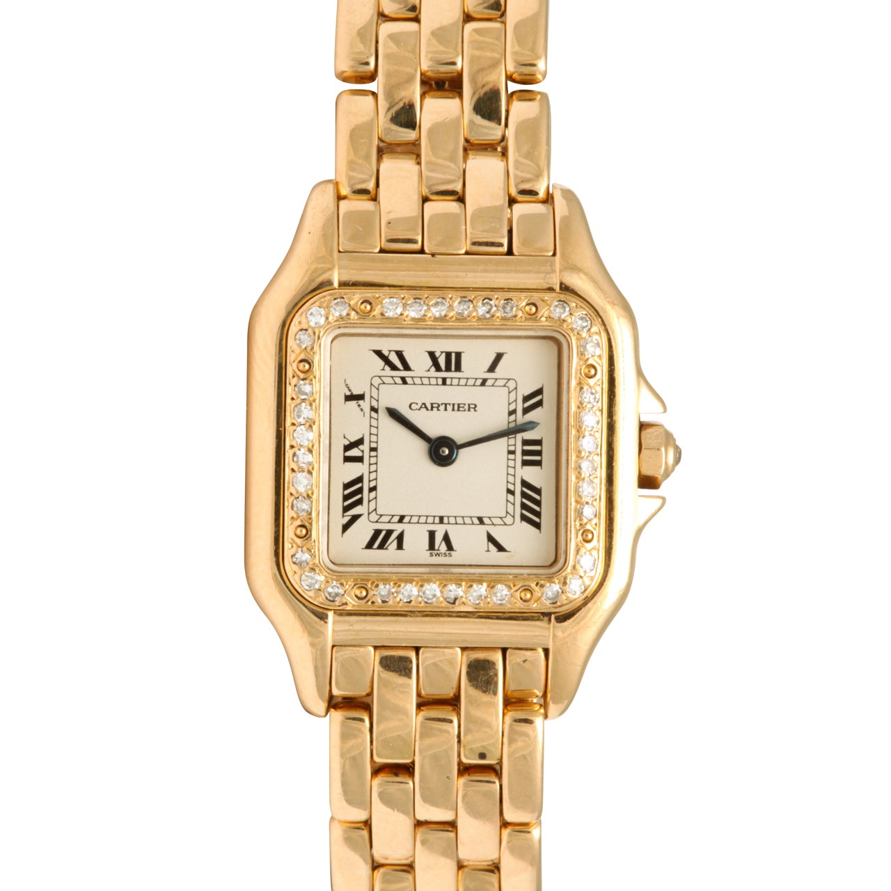 Cartier Lady's Yellow Gold and Diamond Panthere Wristwatch For Sale