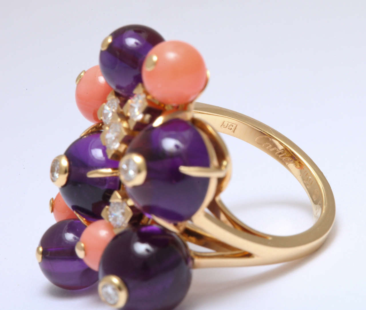 CARTIER Les Delices de Goa Diamond Amethyst Coral Bead Yellow Gold Ring 2