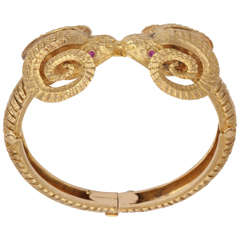 1950's Lalaounis Gold Sapphire and Ruby Double Ram's Head Bracelet