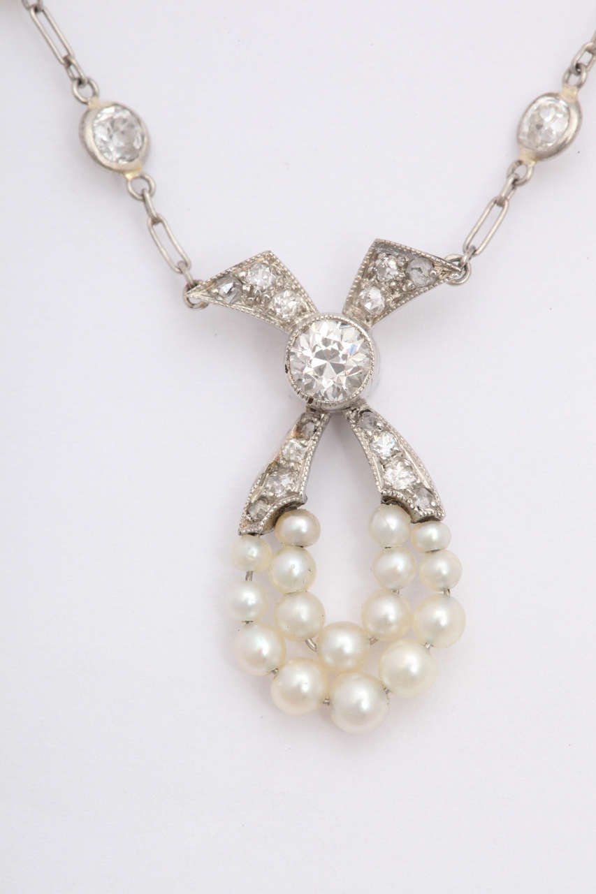 Women's Edwardian Pearl and Diamond by the yard Pendant Necklace