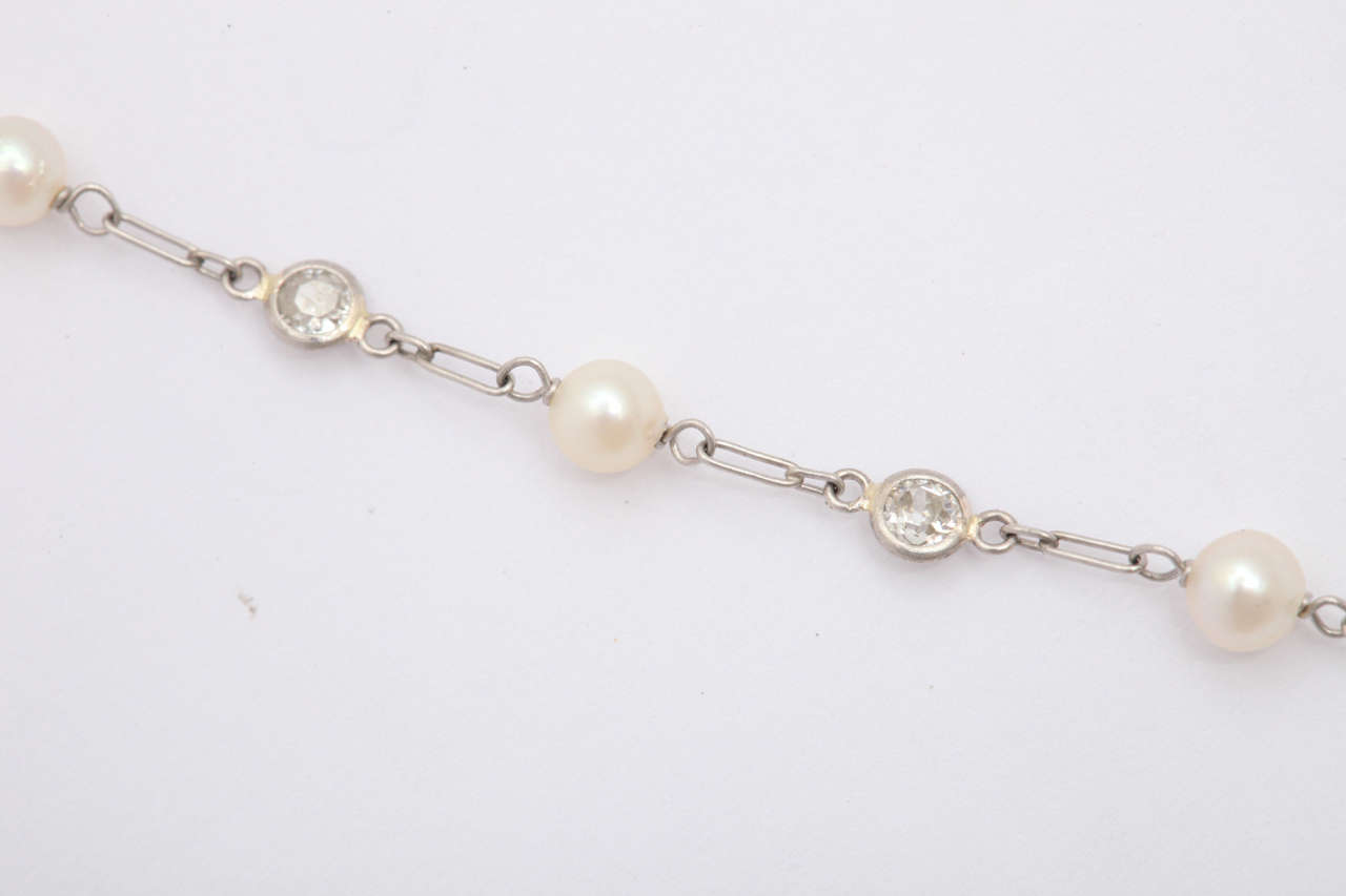 Edwardian Pearl and Diamond by the yard Pendant Necklace 1