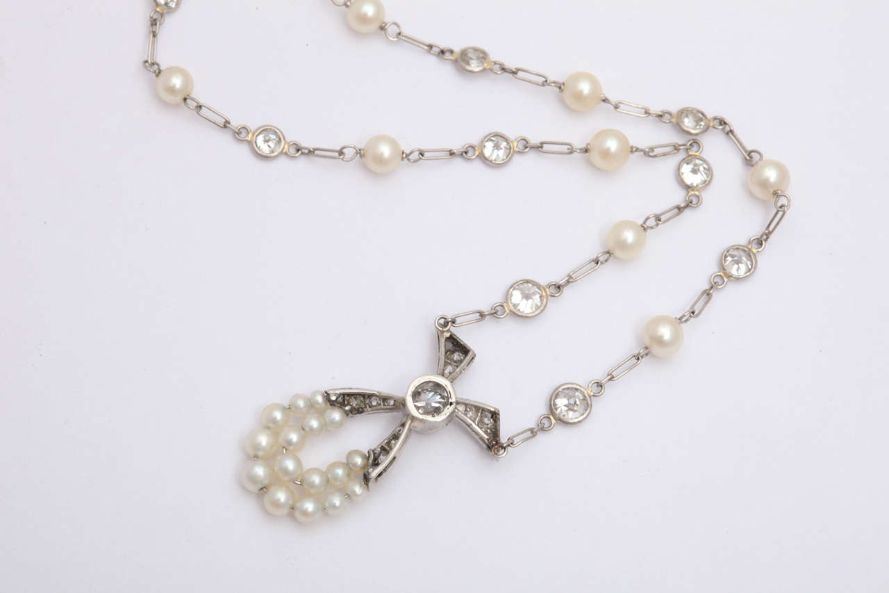 Edwardian Pearl and Diamond by the yard Pendant Necklace 3