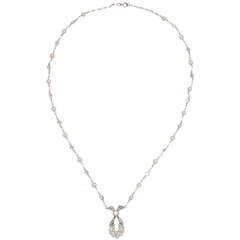 Edwardian Pearl and Diamond by the yard Pendant Necklace