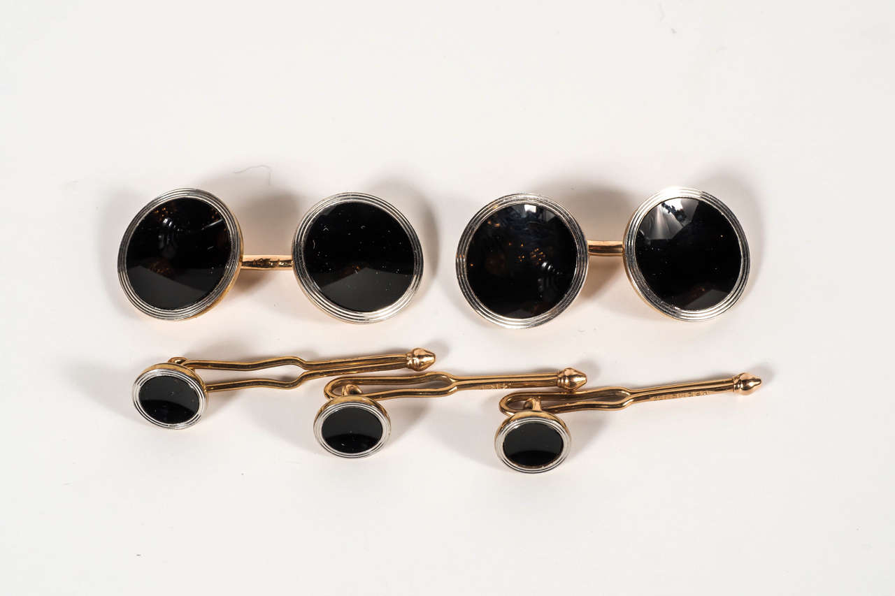 Elegant Art Deco Onyx Gold Cufflink and Stud Set at 1stDibs