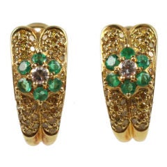 18kt Yellow Gold, Fancy Yellow Diamonds & Emerald Earrings 8