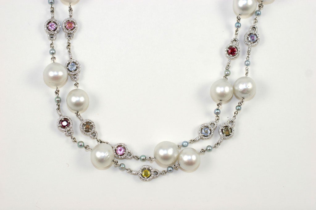 South sea pearl and colored stone long chain For Sale 1