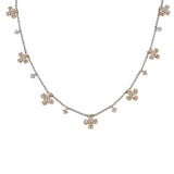 18 k diamond clover necklace set in pink gold