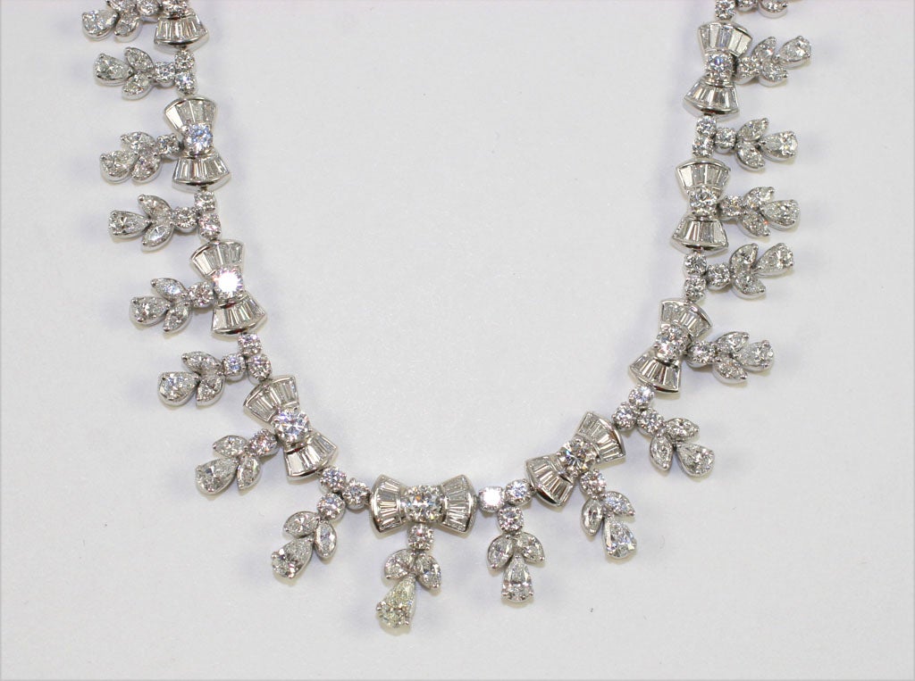 Women's Platinum and Diamond Pearl Shaped Diamond Necklace For Sale