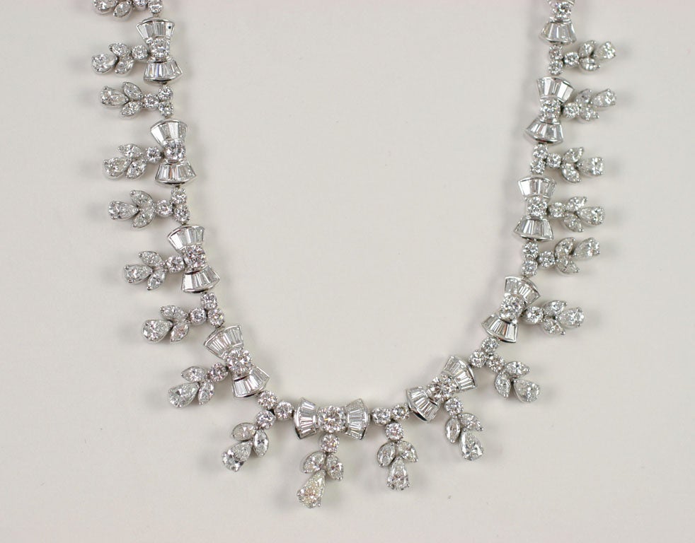 Platinum and Diamond Pearl Shaped Diamond Necklace For Sale 1