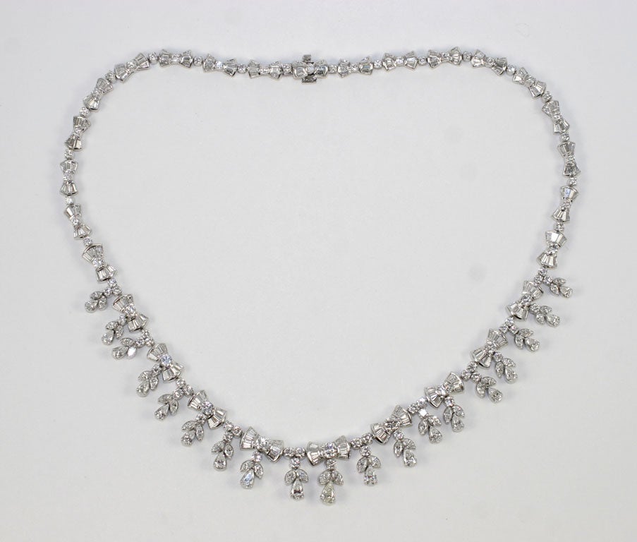 Platinum and Diamond Pearl Shaped Diamond Necklace For Sale 2