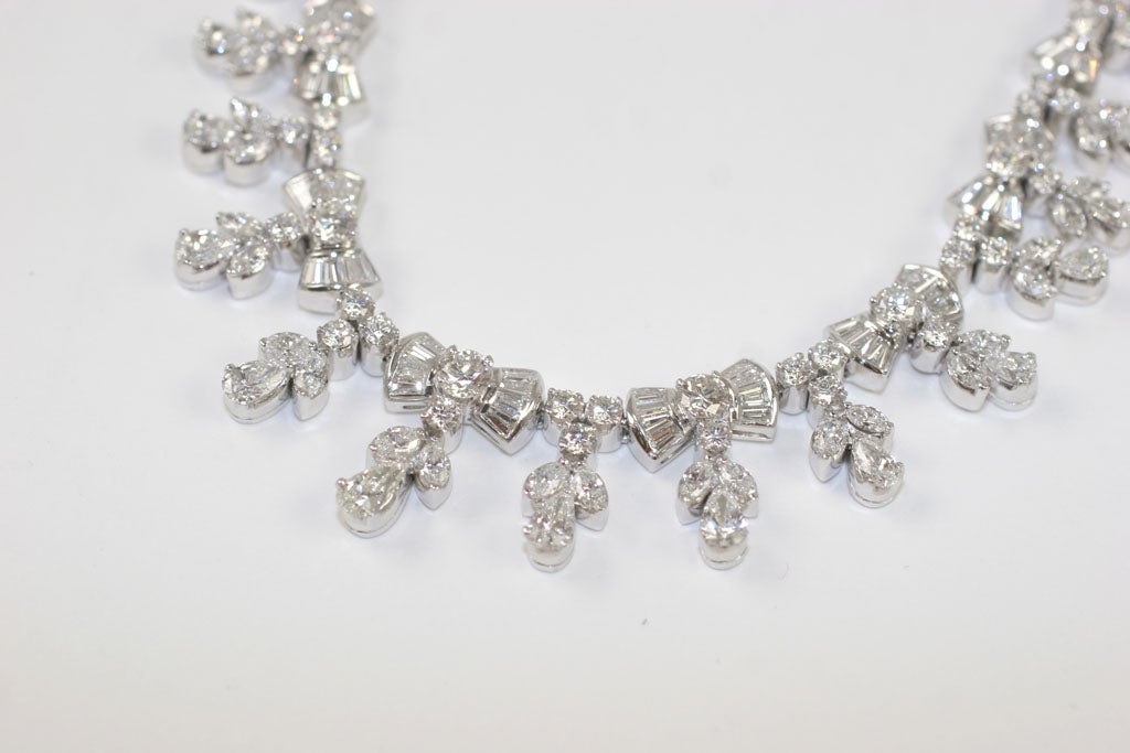 Platinum and Diamond Pearl Shaped Diamond Necklace For Sale 3