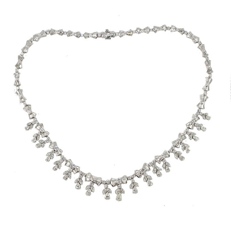 Platinum and Diamond Pearl Shaped Diamond Necklace For Sale