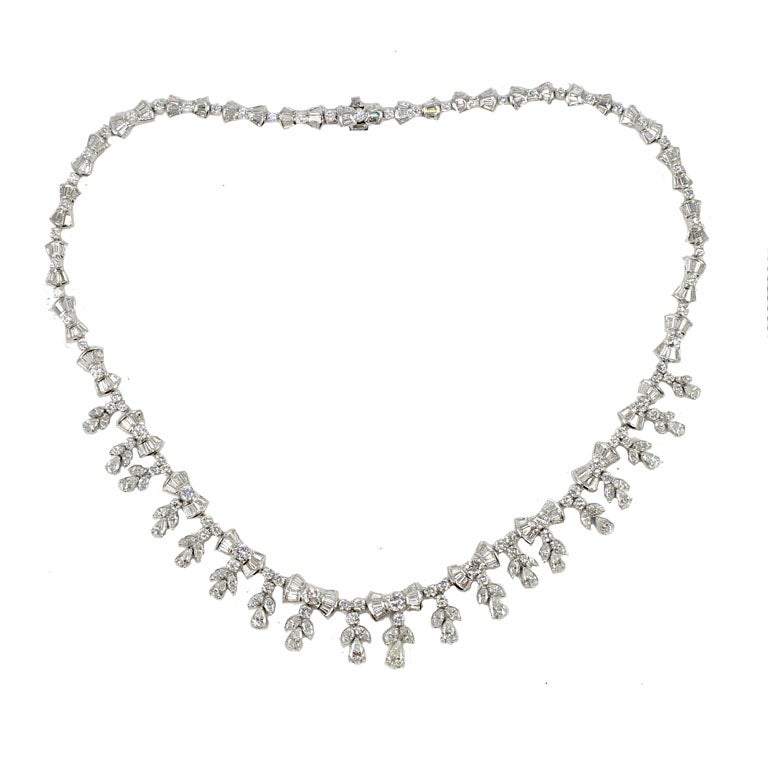 Platinum and Diamond Pearl Shaped Diamond Necklace For Sale at 1stDibs