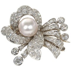 1930s Pearl Diamond Platinum Hair Piece or Brooch