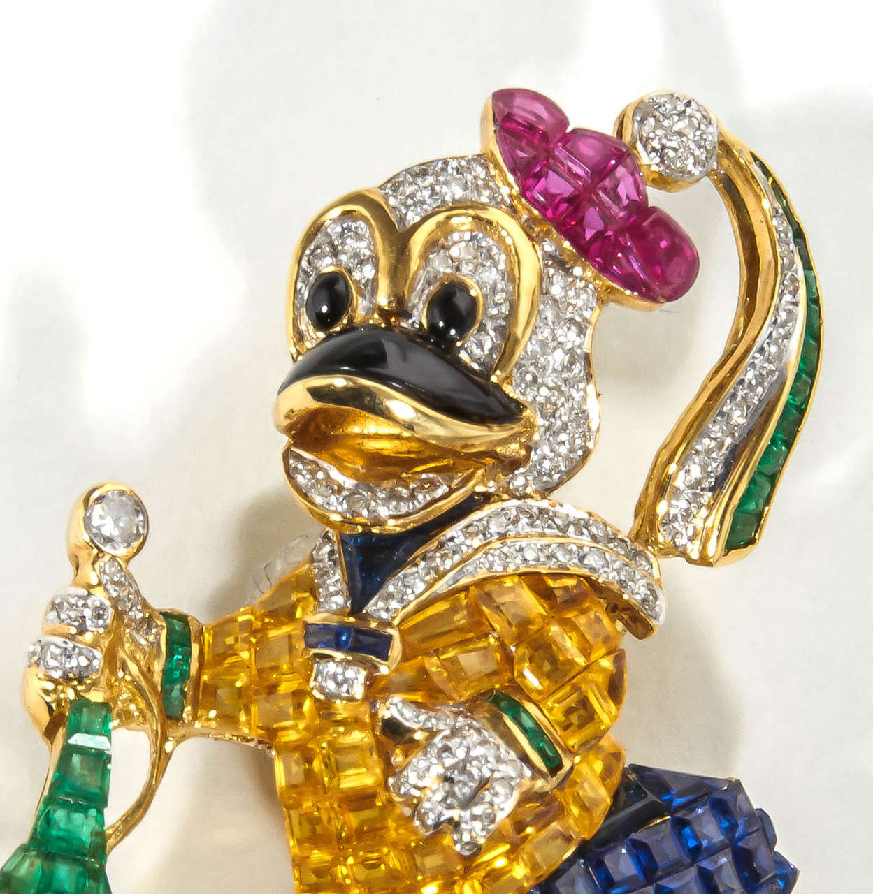 Unique Sapphire Ruby Emerald Diamond Duck Pin In New Condition For Sale In New York, NY