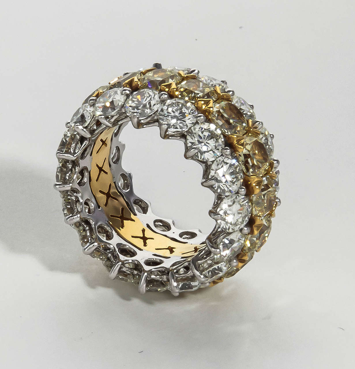 An amazing design. A great ring to add to any collection. 

18.95 carats of yellow and white diamonds!!! 

Handmade in New York, set in platinum and 18k yellow gold.

This ring is a WOW!