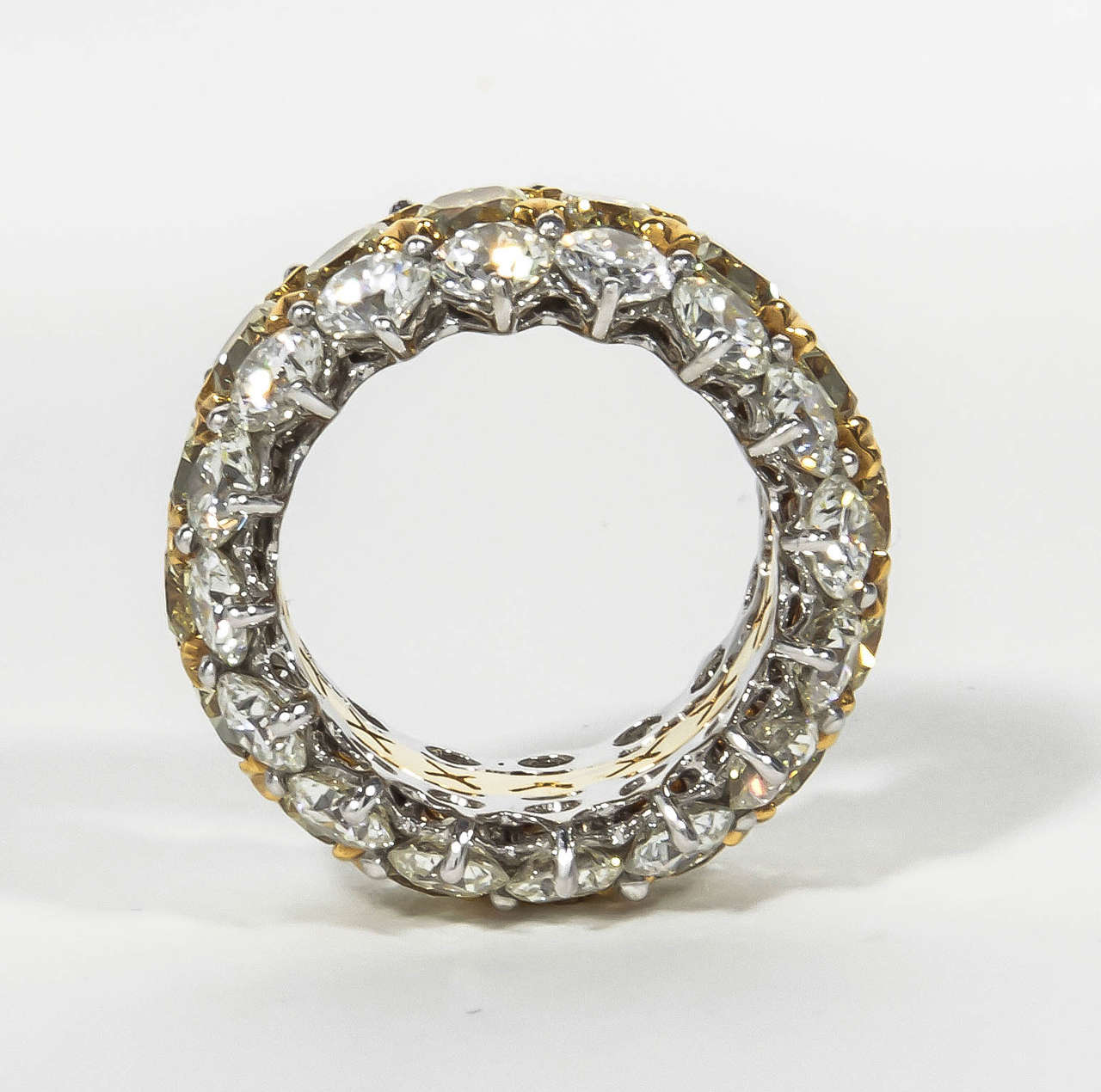 Round Cut Fabulous Yellow and White Diamond Wide Band Ring For Sale