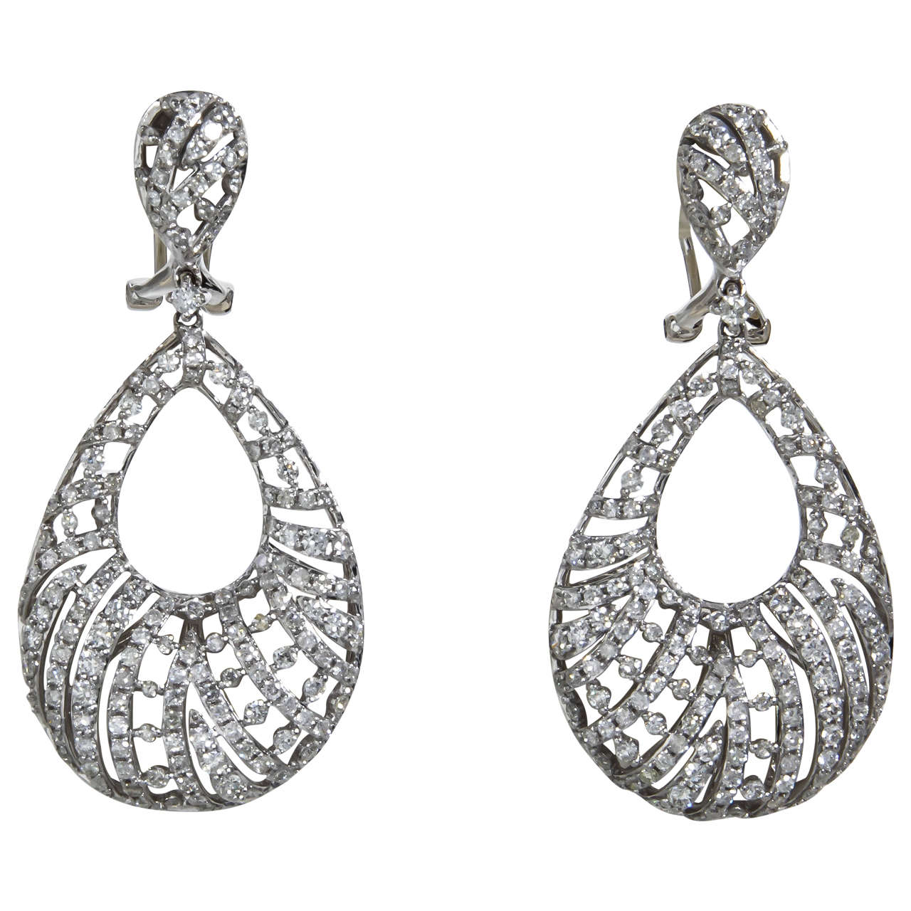 Pear Shaped Diamond Gold Dangle Earrings
