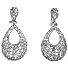 Pear Shaped Diamond Gold Dangle Earrings 1