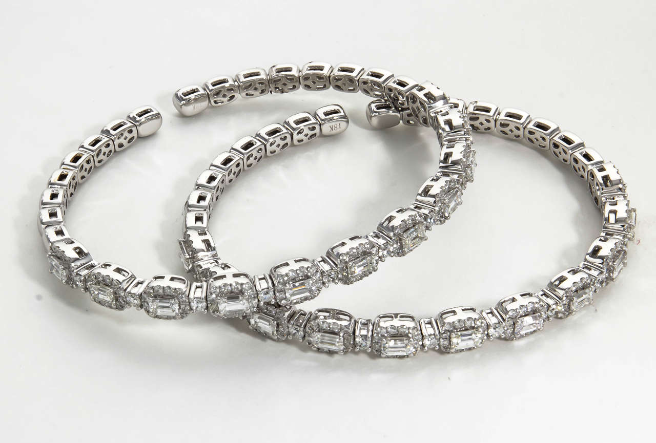 Women's Set of Two Emerald Cut Diamond Gold Cuff Bracelets