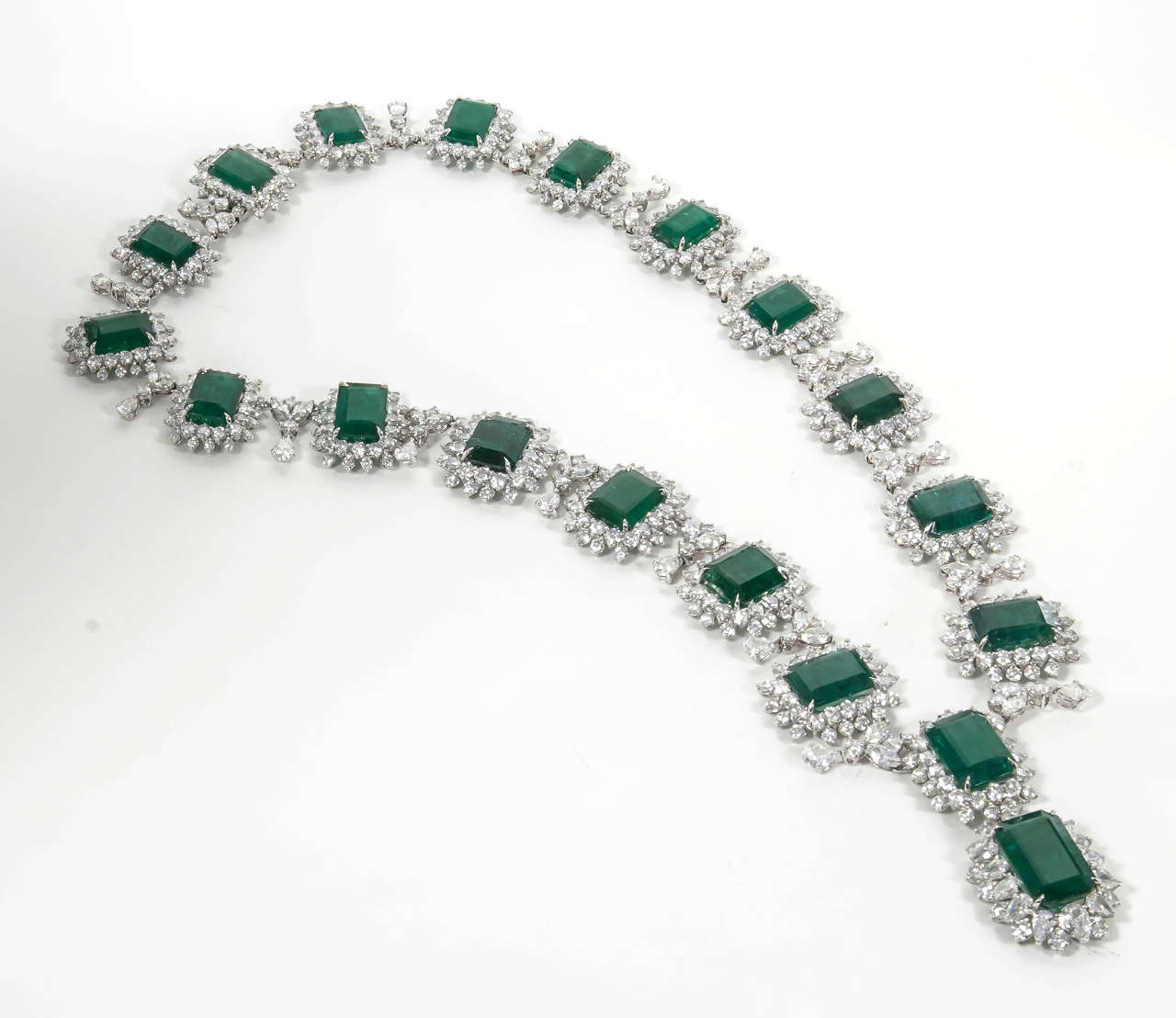 A magnificent piece.

141 carats of fine green emeralds.

63.16 carats of diamonds. 

Handmade, set in platinum. 

Please contact us for more information.