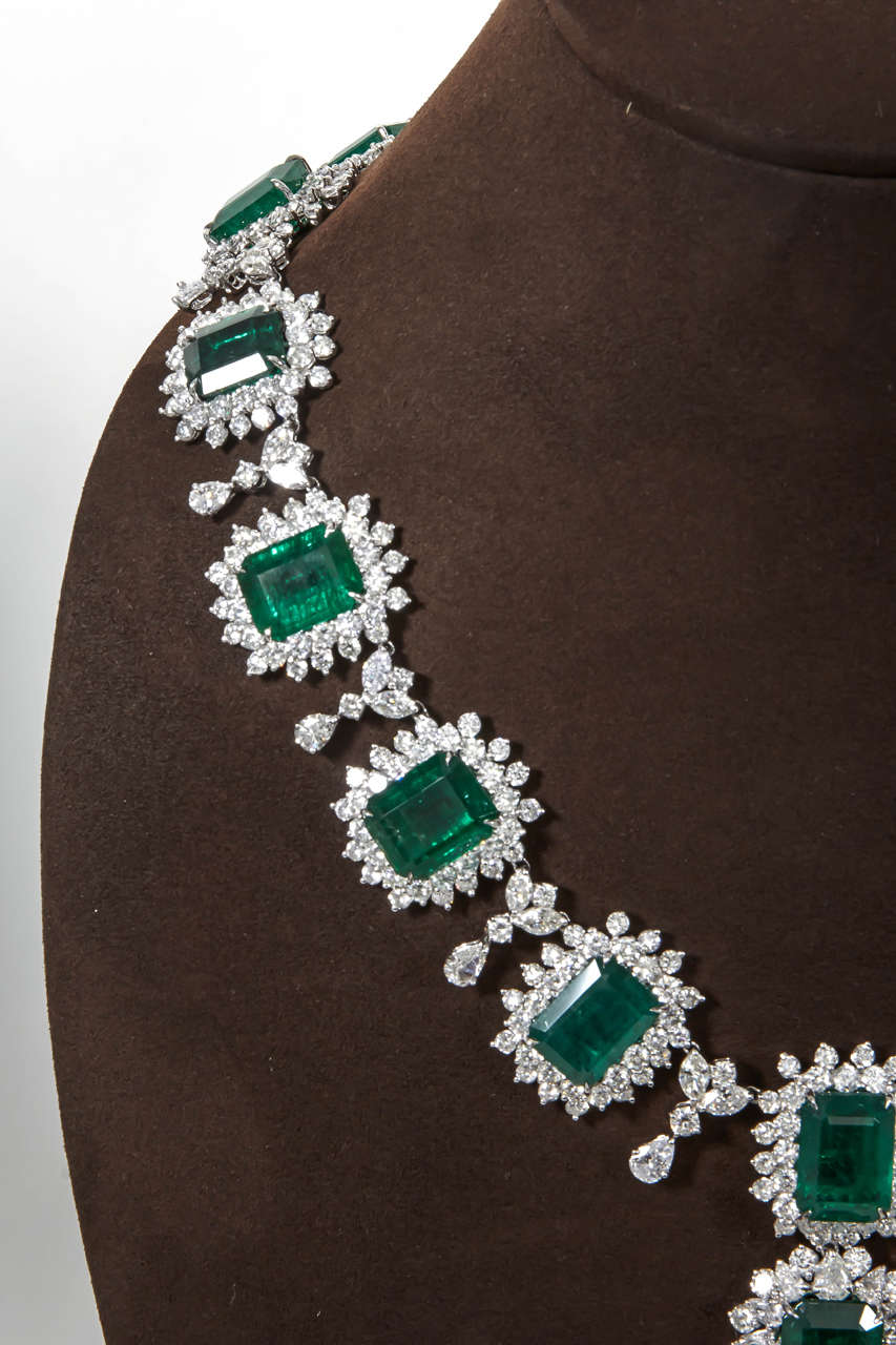Women's Iconic Emerald Diamond Platinum Drop Necklace