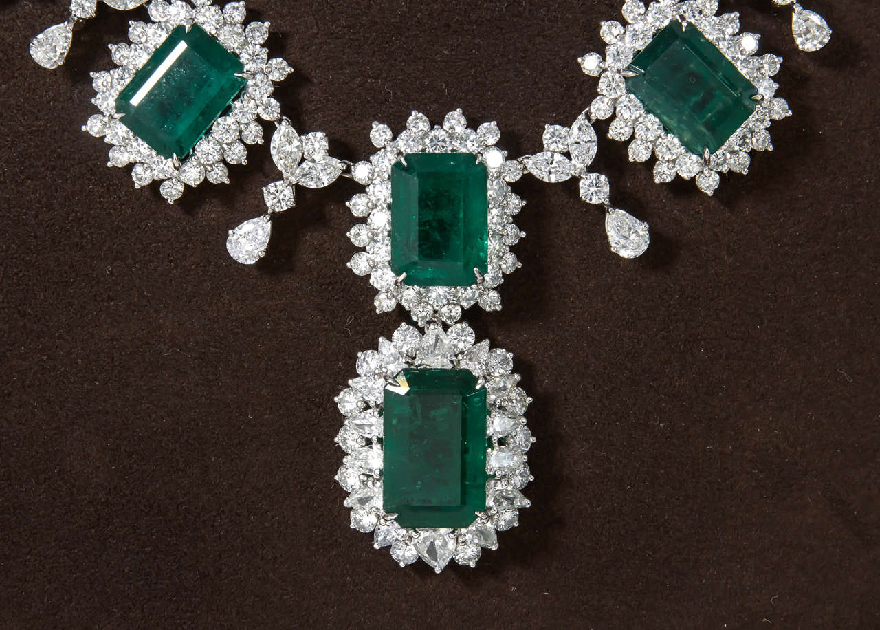 Iconic Emerald Diamond Platinum Drop Necklace 1