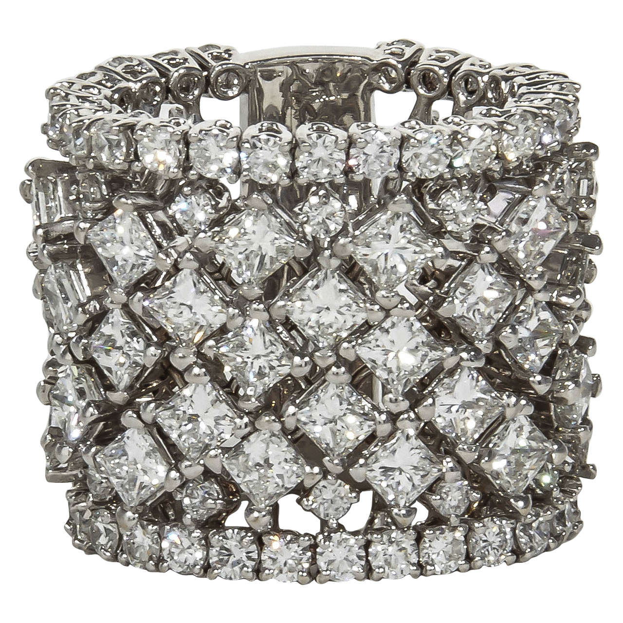 Unique Multi Shape Wide Diamond Gold Band Ring For Sale at 1stdibs