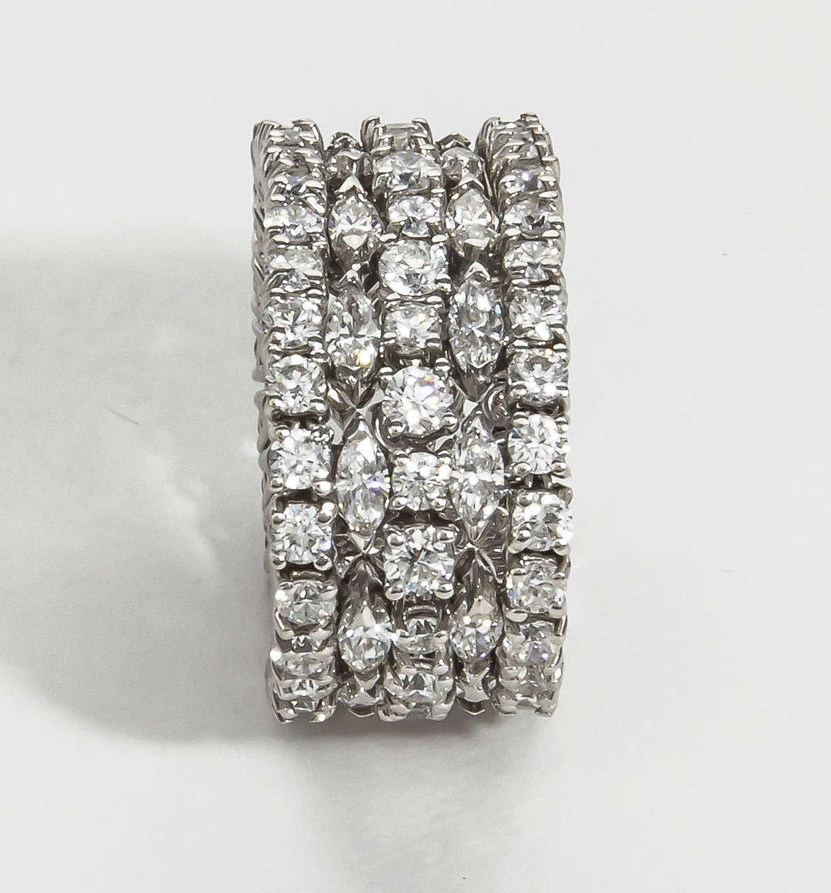 Unique Multi Shape Wide Diamond Gold Band Ring For Sale at 1stDibs