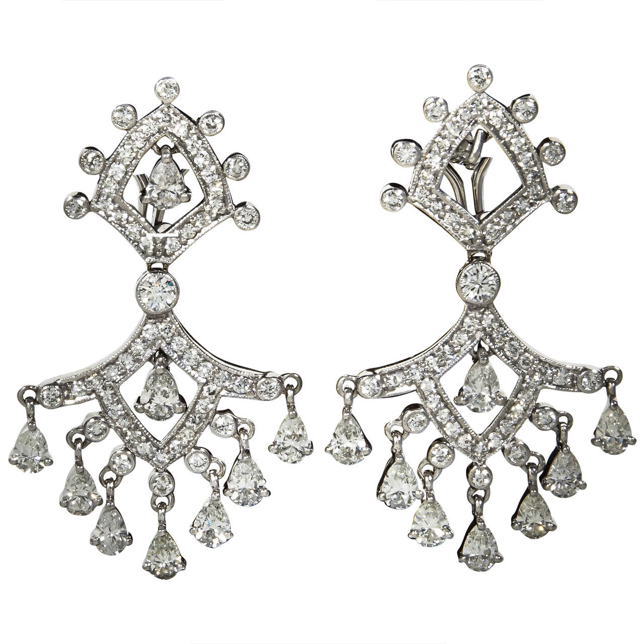 Edwardian Style Diamond Chandelier Earrings For Sale at 1stDibs