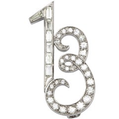 Art Deco Platinum And Diamond Whimisical Lucky 13 Brooch
