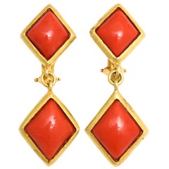 ZOLOTAS Gold And High Quality Coral Pendant Drop Earrings