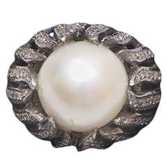 Diamond and Baroque Pearl Dome Ring