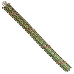 Bracelet baril demi-rond en émail vert et saphir