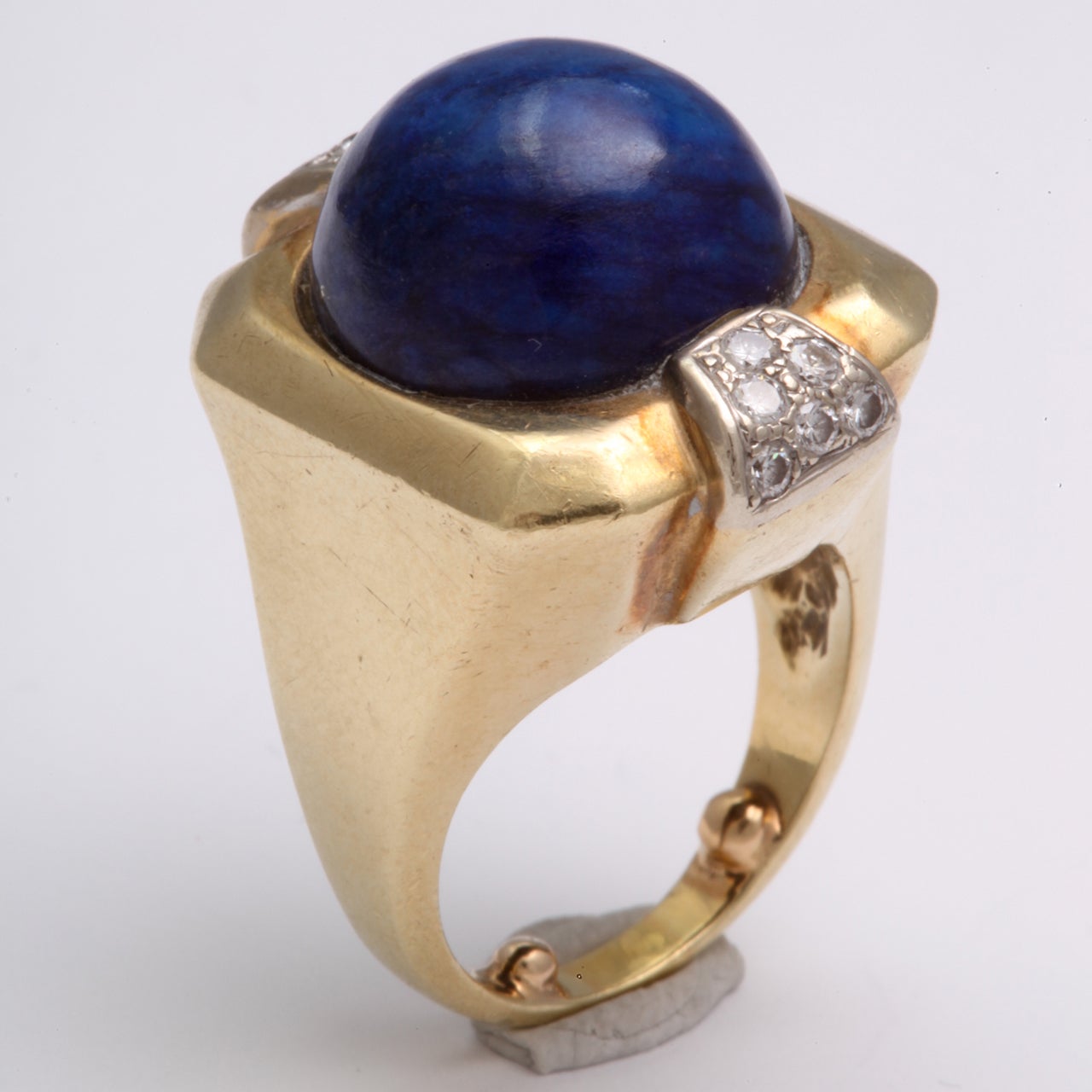 Oversize Lapis Ring with Diamond Accents