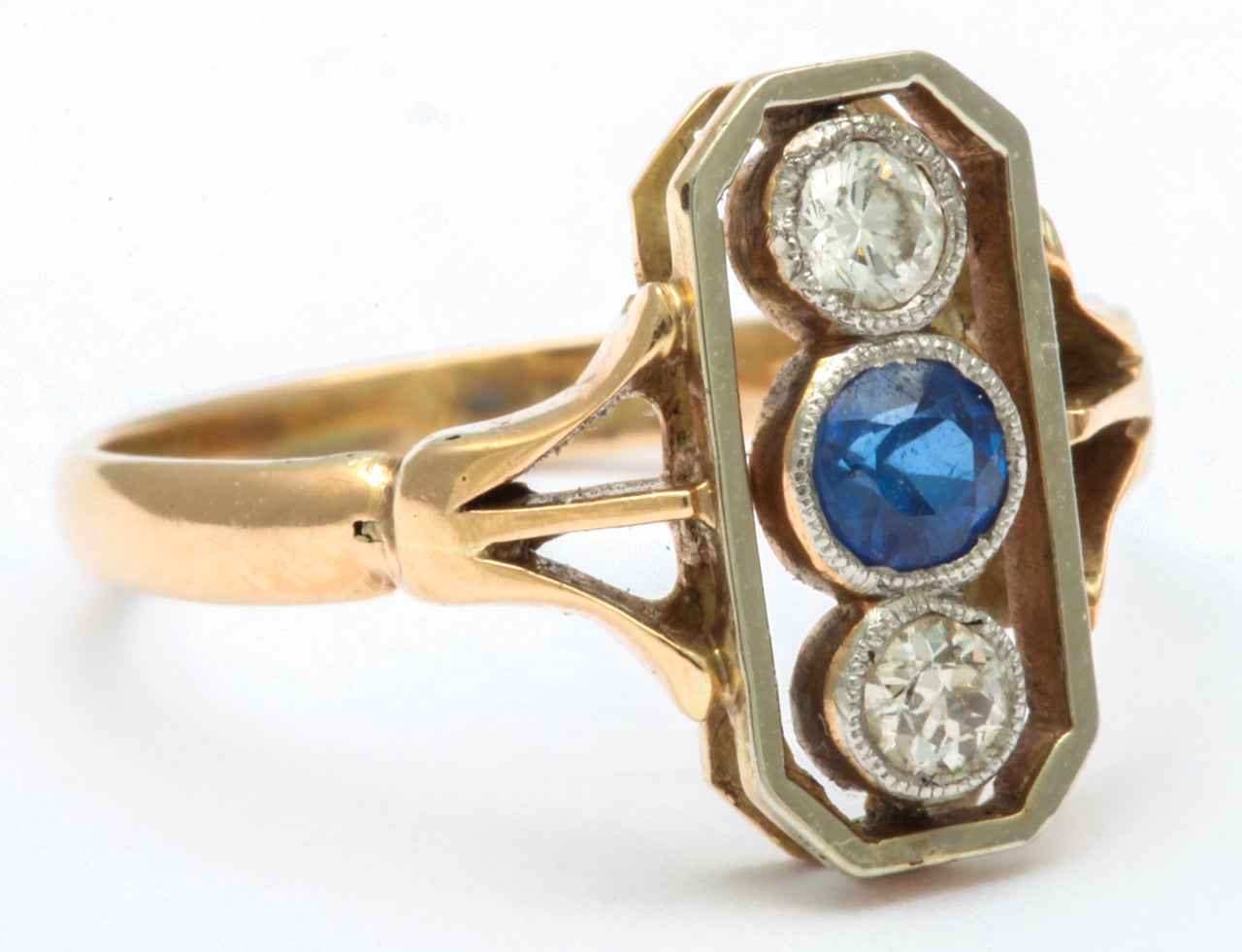 Edwardian Alluring Platinum Set Sapphire and Diamond Pinky Ring