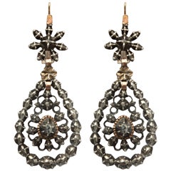 Georgian Chandelier Earrings Embellished with Antique Diamonds