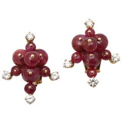 SEAMAN SCHEPPS Gold Ruby And Diamond Fantasy Earrings