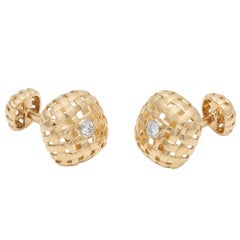 TIFFANY AND CO. Gold And Diamond Basketweave Cufflinks