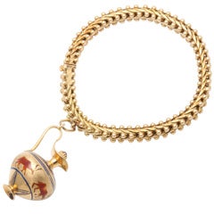 Enamel Gold Perfume Bottle And Handmade Gold Bracelet