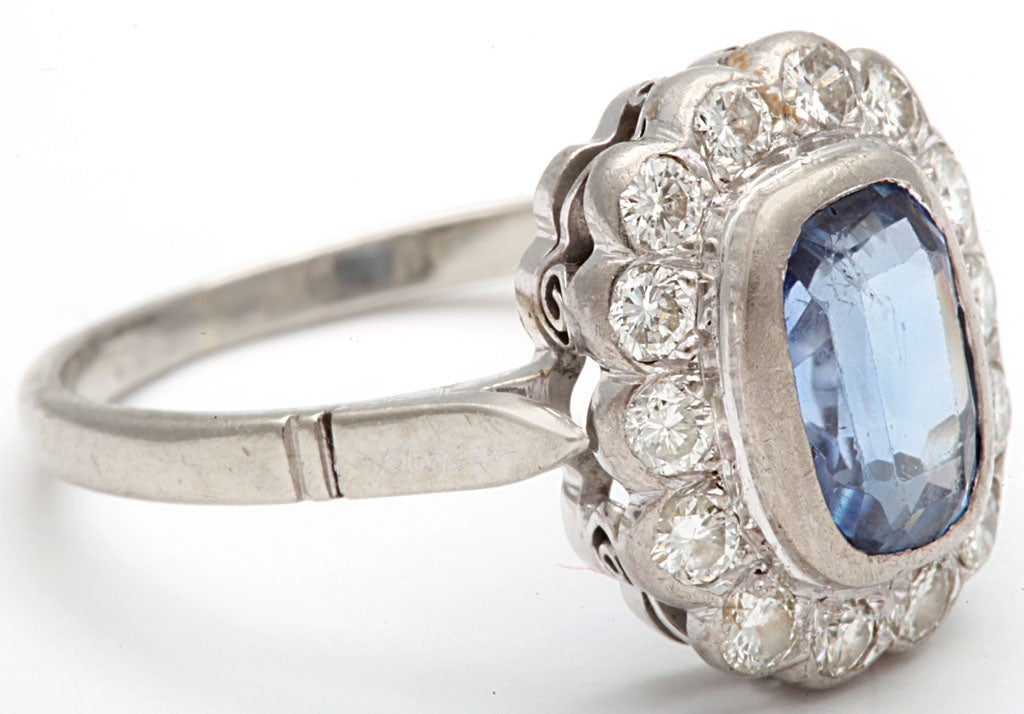 Sapphire and Diamond White Gold Cluster Ring 1