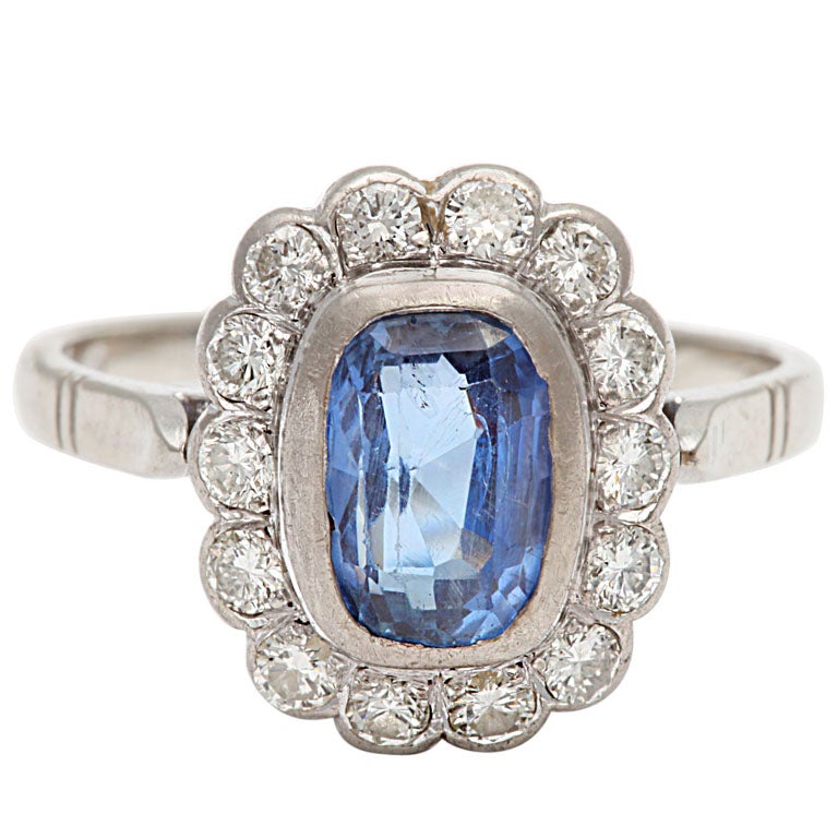 Sapphire and Diamond White Gold Cluster Ring