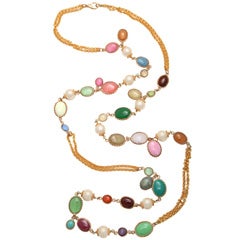 Vintage Chanel Multicolored Poured Glass Bead and Pearl Necklace