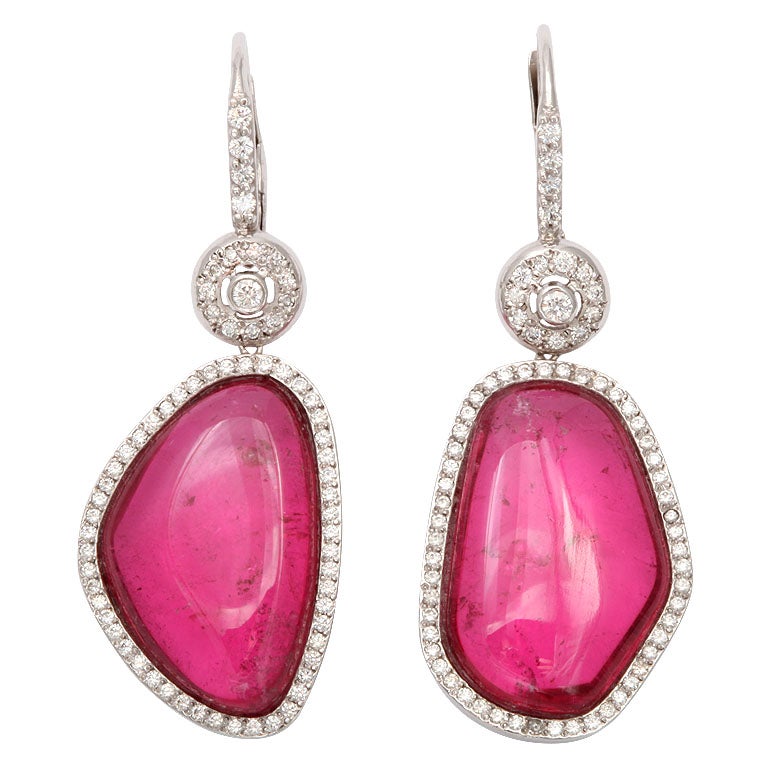 Pink Tourmaline Asymetrical Earrings For Sale