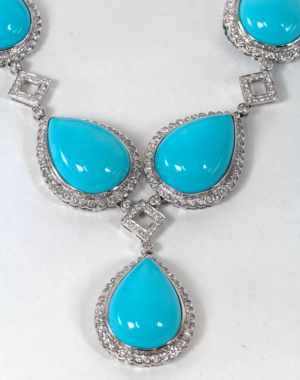 Pear Cut Turquoise and Diamond Necklace and Earring Set