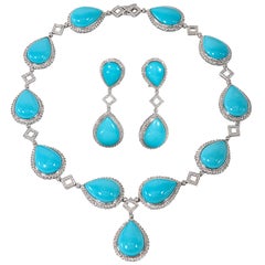 Turquoise and Diamond Necklace and Earring Set